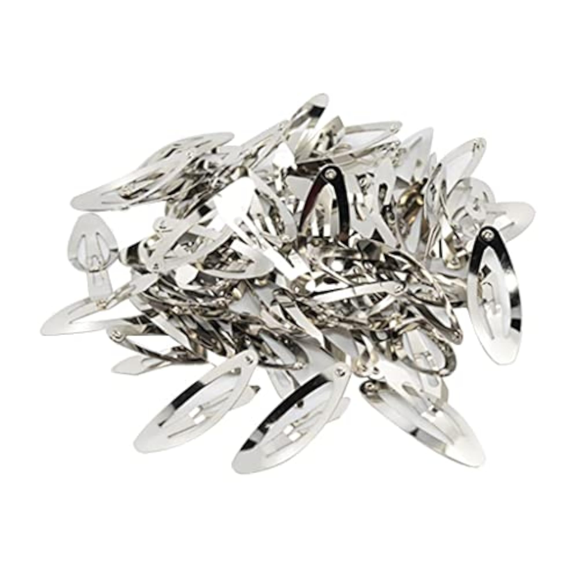 2x50pcs Rounded Snap Clip Oval Silver Metal Hair Clips