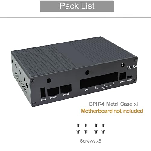 Image of WayPonDEV Black Metal Case for Banana Pi BPI-R4 Wireless Dual-Band WiFi Router Board OpenWRT, Metal Heat Shell for Banana Pi BPI-R4 MediaTek MT7988A (Filogic 880) Single Board Computer (Metal Case)