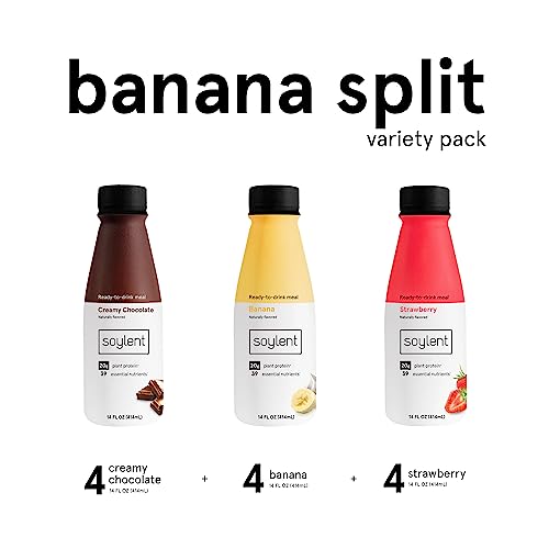 Image of Soylent Meal Replacement Shake, Banana Split Variety Pack, Contains 20g Complete Vegan Protein, Ready-to-Drink, 14 Fl Oz (Pack of 12)