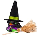 Mwmoeen Halloween Gummi Enten Auto Armaturenbrett Dekoration, Ente Auto Ornament mit Hexenhut Besen Umhang Gläser Perle für Auto Büro Schreibtisch Zubehör Halloween Party Geschenke(C3)