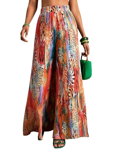 Pantalon d'été palazzo pour femme fluide à motif bohème multicolore chic