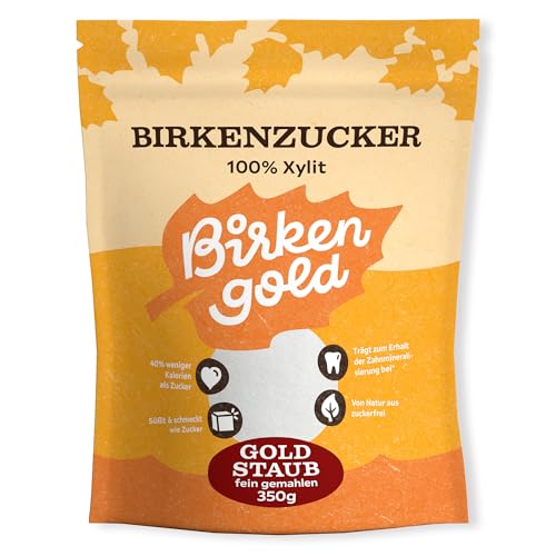 Birkengold Xylit Puderzucker 350 g Beutel - Xylitol Birkenzucker - Fein Gemahlen - Zuckerersatz Staubzucker Ohne Zucker - Zahnfreundlich & Vegan - Zuckerfrei, Kalorienarm - Ideal zum Kochen