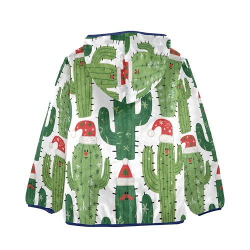 Cactus with Santa Hats Toddler Fleece Jacket Girl Boys Hooded Fleece Jacket Coat Warm Outwear Zip-up 3-10T2