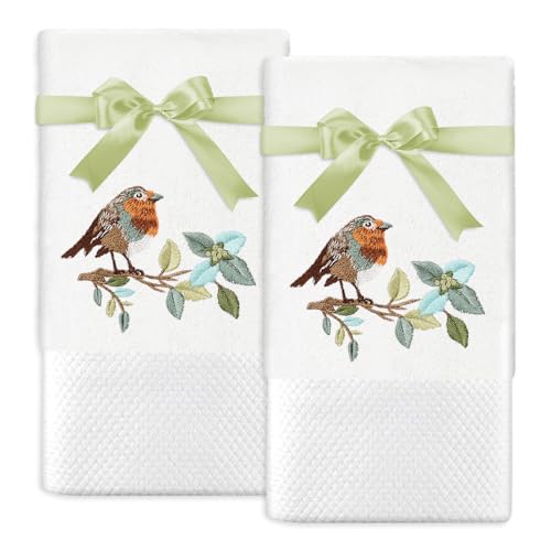 JarThenaAMCS 2Pcs Bird Hand Towels Branch Leaves...