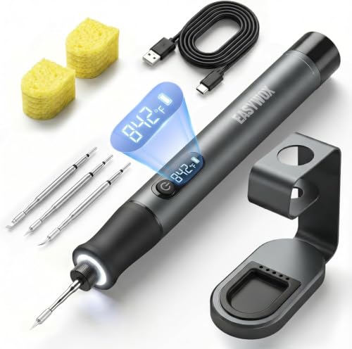 Cordless Soldering Iron w/2600mAh Battery, 5S Fast Heating (392°F- 842°F) Portable Soldering Iron Kit w/Auto Sleep, LED Display, 3 Precision Soldering Tips, Soldering Pen for PCB, Electronics Repair