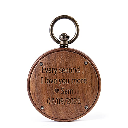 Reloj de Bolsillo Personalizado con Nombre Grabado Relojes de Bolsillo Clásicos de Madera con Cadena para Regalo de Hombre para Cumpleaños Día del Padre Navidad (Reloj de Bolsillo) Cover