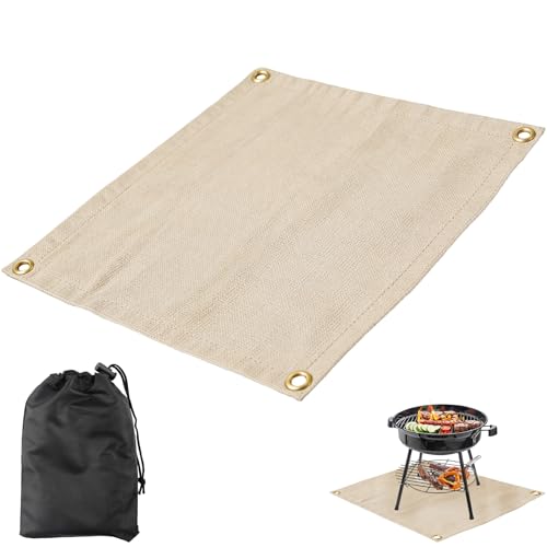 Fire Pit Mat 45x45 cm Large Fireproof Heat Resistant Fire Pit Grill Mat Waterproof Reusable Grill Mat for BBQ Portable Shield Fiberglass Fire Pit Mat for Indoor Outdoor Deck Patio Lawn (Khaki)