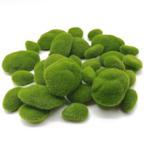 Cozioz 30 PCS 3 Size Artificial Moss Rocks Decorative, Green Moss Balls,Moss Stones, Green Moss Covered Stones, Fake Moss Decor for Floral Arrangements, Fairy Gardens and Crafting