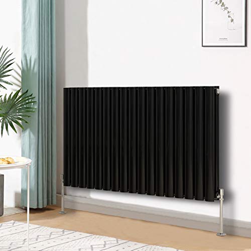 Blümme Oval Radiator Horizontal Designer Double Panel Radiators Bathroom Central Heating 600x1003mm Black