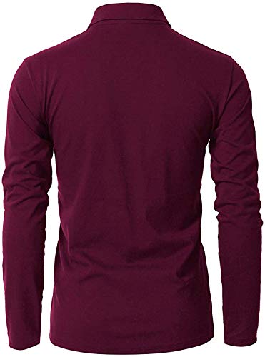 GNRSPTY Mens Polo Long Sleeve Shirt Cotton Golf Giraffe Tops,Red Wine,L - Image 2