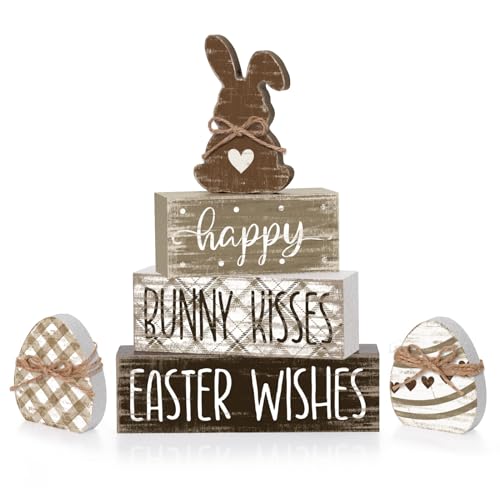 Britimes Tiered Tray Decor Set, 4 Pcs, Wooden Table Sign, Easter Bunny Egg