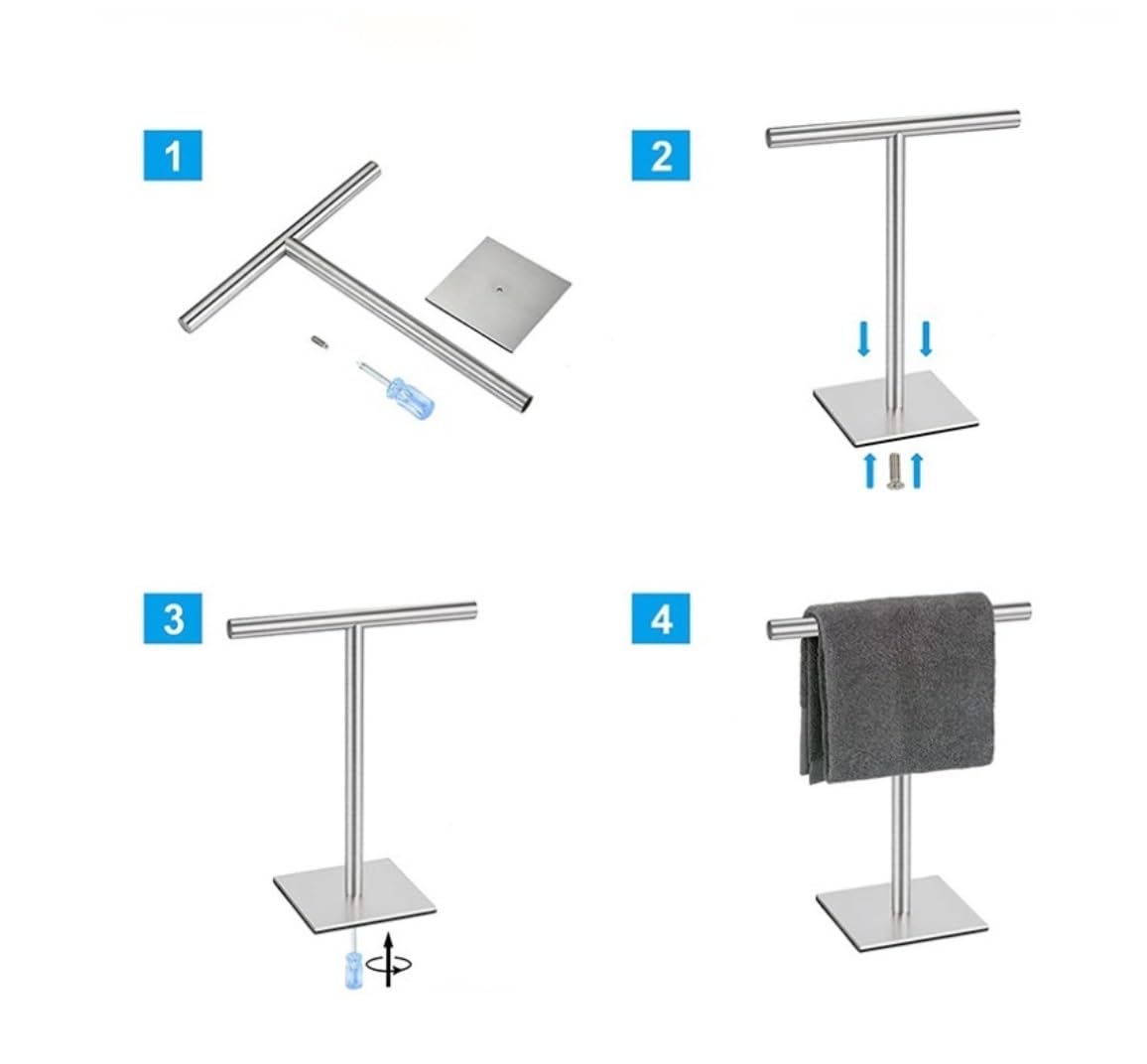 Toallero Toallero De Acero Inoxidable 304, Moderno para Encimera Baño con Barra 10 Pulgadas Independiente(Blue,Silver)