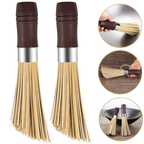Amosfun Escova Wok De Bambu - 2 Peças De Batedor De Limpeza Escova De Limpeza De Cozinha Escova De P