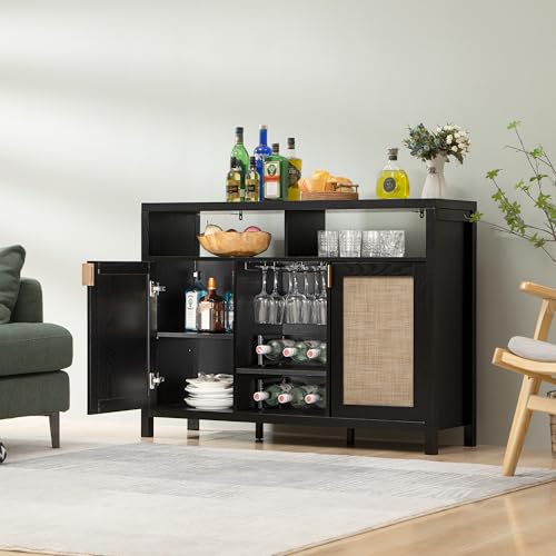 SICOTAS Rattan Coffee Bar Cabinet, 51' Sideboard Buffet Cabinet with Storage, Modern Liquor Cabinet...