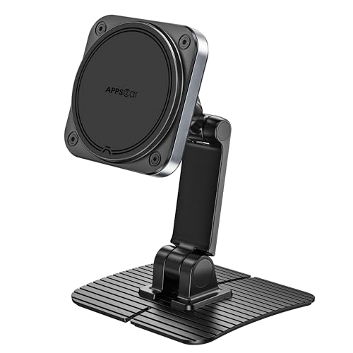 APPS2Car for Magsafe Car Mount, Magnetic Phone Holder for Car, 360° Adjustable Cell Phone Mount with Large Adhesive Base, Fits Flat & Curved Dashboards, Compatible with iPhone, Samsung, Smartphones