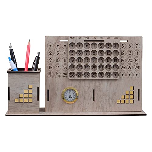 Image of Deskart Stylish Pen Holder Stand with Clock & Lifetime Infinity Calendar | Premium Desk Organizer with Multipurpose Usage for Office Desk & Study Table
