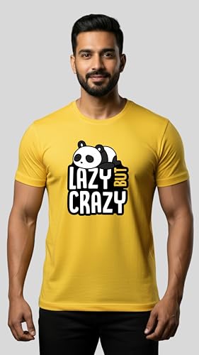 Image of Men's Cotton T-Shirt, Character-Inspired Lazy But Crazy Text T-Shirt Printed for Men and Boys, Round Neck, Half Sleeve, Regular Fit