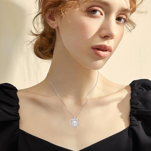 Pearl Necklaces for Women 925 Sterling Silver Heart Pearl Pendant Necklace Freshwater Cultured White Pearls Jewelry Gifts for Mom Wife Girlfriend4