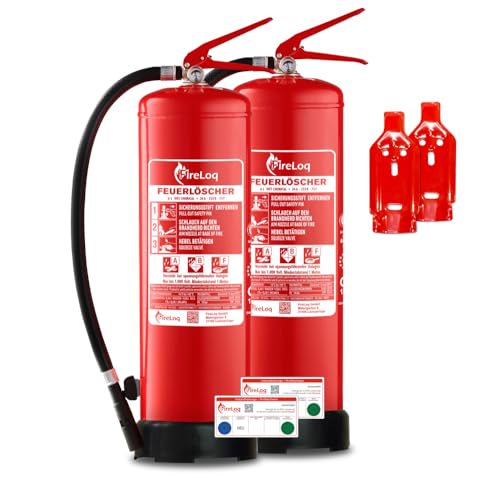 FireLoq 2X 6L Fettbrandlöscher ABF 34A | 233B | 75F mit Prüfnachweis, Wandhalter und Manometer