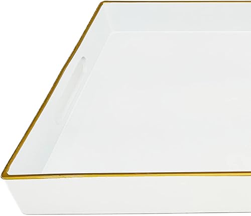Miniatura 2 de Henilosson Bandeja para servir con asas, bandeja decorativa moderna para mesa de café, bandeja rectangular de plástico para otomana, bandeja de