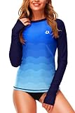Women's Long Sleeve Rashguard Swimming Shirts Beach Surf SPF Sun Shirts Swimsuit Top Navy Blue S
