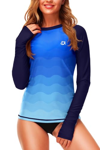 Women's Long Sleeve Rashguard Swimming Shirts Beach Surf SPF Sun Shirts Swimsuit Top Navy Blue S