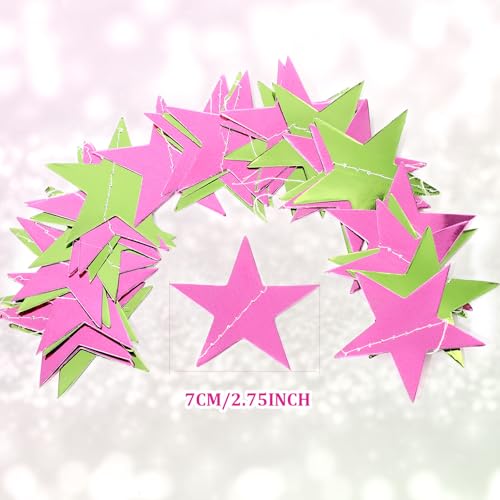 Image of Patelai Glitter Star Garland Banner 2026 Graduation Decor 130 Feet Star Hanging Banner Twinkle Backdrop for Party Birthday Classroom Wedding Supplies(Pink,Green)