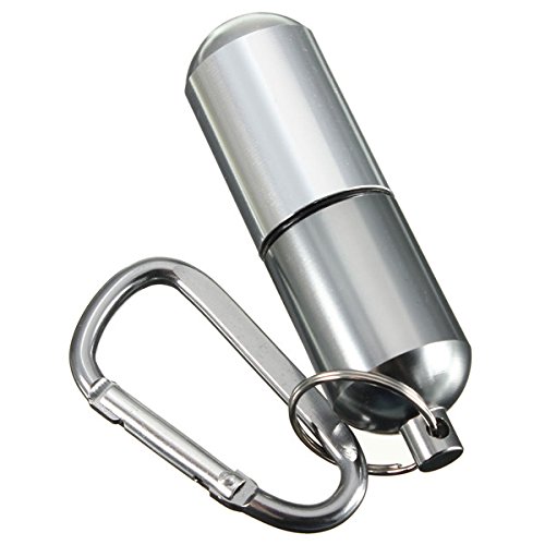 KINGDUO Waterproof Aluminum Pill Case Box Bottle Drug Holder Key Chain Outdoor Portable-Silver