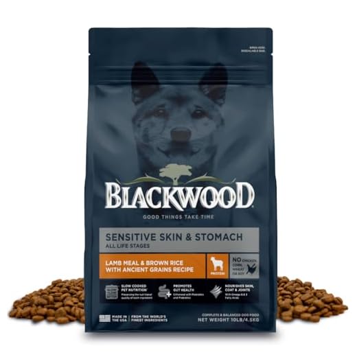 Blackwood Sensitive Skin & Stomach Dry Dog Food, Lamb Meal & Brown Rice with Ancient Grains, 10 Pound Bag with Prebiotics & Probiotics to Promote Gut Health