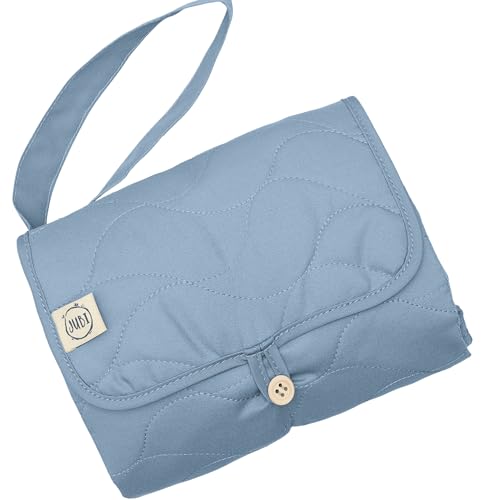Jubi® Wickelauflage Blau aus Biobaumwolle und ÖkoTex Polyester - Wickelunterlage für unterwegs mit Platz für 4 Windeln & Feuchttücher