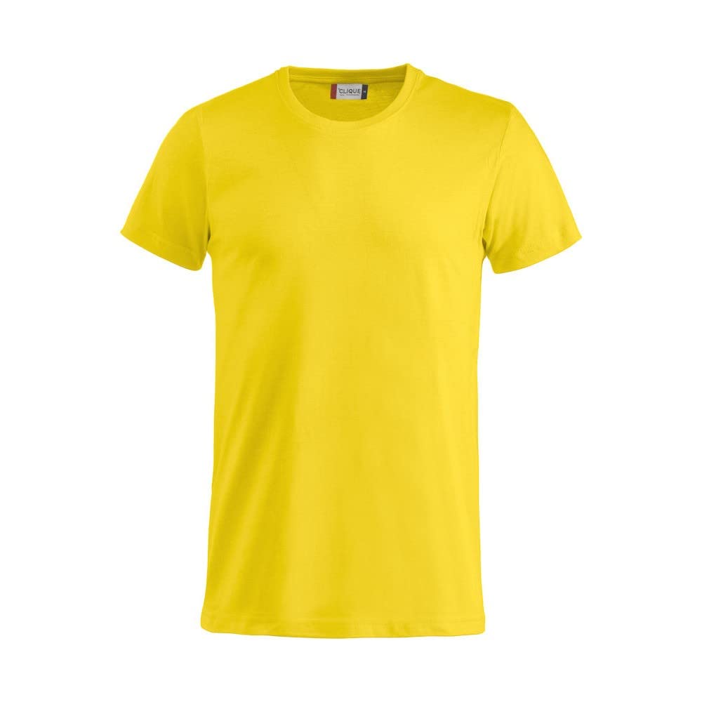 Clique Men's Lemon Yellow - Basic-T Half Sleeve T-Shirt, Cotton Jersey, Stretch Collar, Sweatband, Slim-Fit ( L),