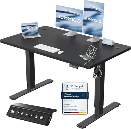 JUMMICO Escritorio Elevable Eléctrico con Cargador USB, Escritorio Regulable en Altura Ergonomica Escritorio de pie Ajustable Smart Panel con Funciones de Memoria, Standing Desk 120 x 60 cm, Negro