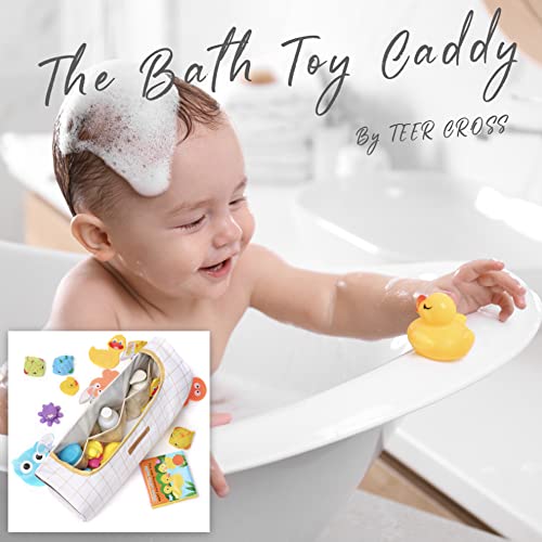 Large Bath Toy Storage With A Quick Dry Mesh Base. Sturdy Bath Toy Holder With 3 Strong Suction Cups. The Bath Toy Organizer Keeps Your Bathroom Tidy. Bathtub Toy Holder (Golden Check) #TOP6