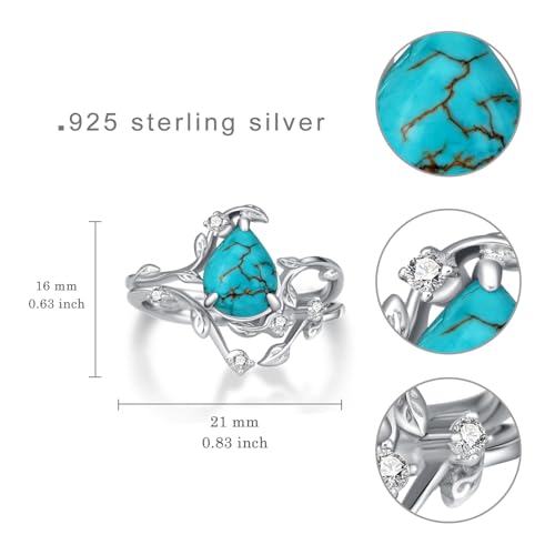 Real Turquoise Wedding Ring Set for Women Sterling Silver Genuine Turquoise Engagement Rings Wedding Turquoise Jewelry for Women4