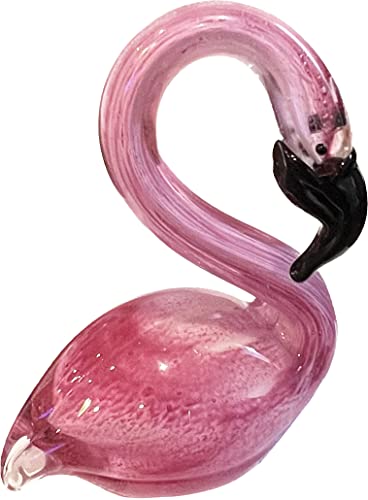 Large 6 1/2" Glass Pink Flamingo Figurine - Blown Table Top Freestanding Beach Nautical Art Sculpture - Collectible, Home Decor, Paperweight, Aquarium Sea Animal Ornament #TOP3