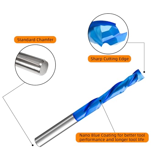 Image of 2PCS Solid Carbide Compression Bit 1 /4 Shank with Nano Blue Coating Extra Long 3 inch Overall Length 1 /4 inch Cutting Diameter CNC Up Down Cut Carbide Spiral Router Bits for Woodworking