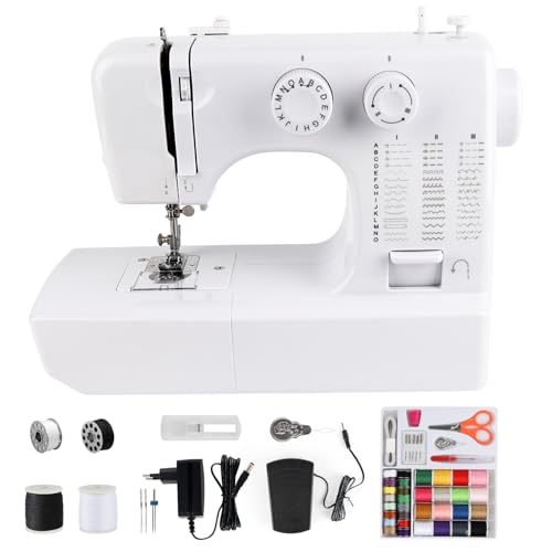 Mini Machine à Coudre Portable, Débutant Machine à Coudre Énfant, 45 Points, avec Kit Couture Accessoires, Double-Aiguille et Double Vitesse avec Lumière...