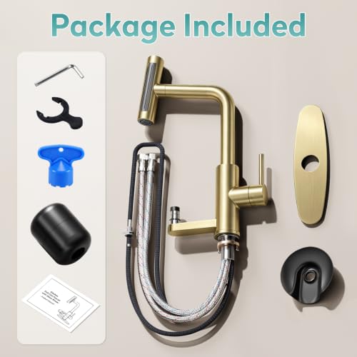 MIAOHUI Brushed Gold Kitchen Faucet with Glass Rinser, 4 Modes by MIAOHUI - Used condition - Image 9
