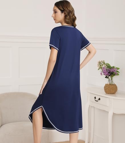 Image of NACHILA Women's Nightgowns-Viscose Made from Bamboo,Short Sleeve Sleepshirts Crew Neck Nightshirt Soft Sleep Dress