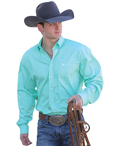 Cinch Western Shirt Mens L/S Logo Pocket Button Down Green MTW1104237