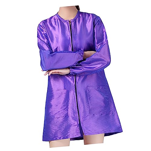LRXIYODE Beauty Technician Long Sleeve Overalls Purple l Waterproof Hair Dyeing Protective Apron Spa Salon Workwear for Hairdressers