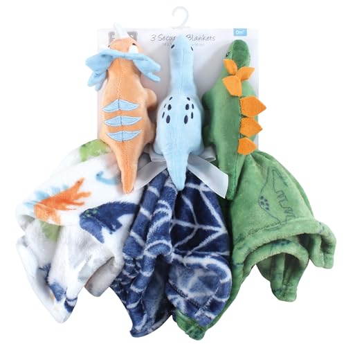 Image of Hudson Baby Unisex Baby Animal Face Security Blanket, Dinosaurs 3-Pack, One Size