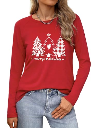 Wayleb Weihnachtsbluse Damen Langarm Rundhals – Weihnachtsshirt...