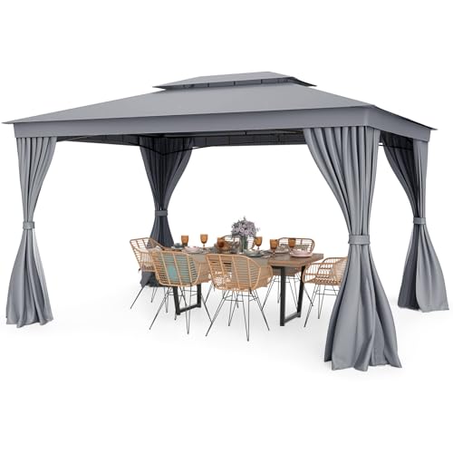 COSTWAY Pavillon 3 x 4 m, Pop Up Faltpavillon mit Moskitonetz & Vorhang & Doppeldach, Gartenpavillon Pavillonzelt Wasserdicht, Winterfest Sonnenschutz Gartenzelt für Terrasse, Garten, Rasen