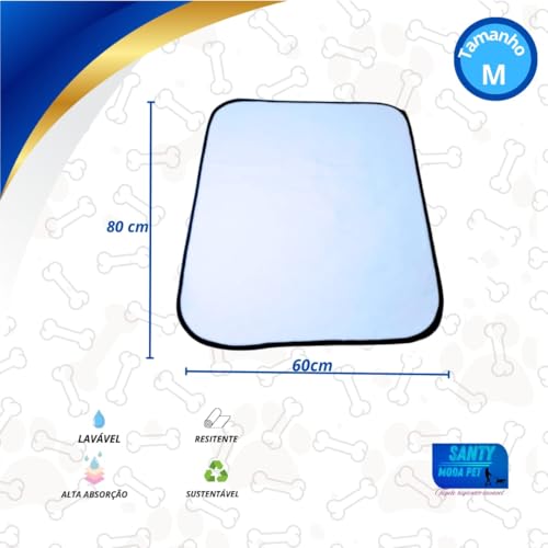 Santy Moda Pet, Tapete Higiênico lavável para cães, M, Tam.80 x 60cm, 01, não vaza xixi, reutilizáve