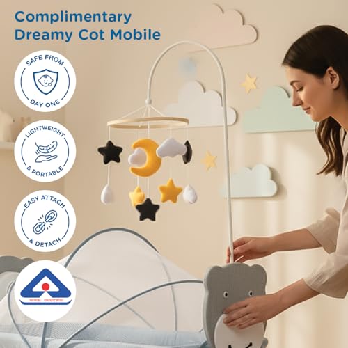 Image of Mee Mee Sweet Love Automatic Electric Cradle with Cot Mobile | Built-in Soft Night Lamp | Remote 3-Speed Swing | Soothing Music & Bluetooth | Smart Timer | Lockable Wheels | Baby Bassinet 0-12 Months