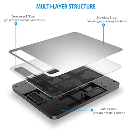 (Upgraded Version) Amir Digital Kitchen Scale 44Lb/20Kg(1G/0.1Oz) Food Scale 5 Units Lcd Display, Stainless Steel And Tempered Glass Scale For Cooking Baking (Sliver) #TOP3