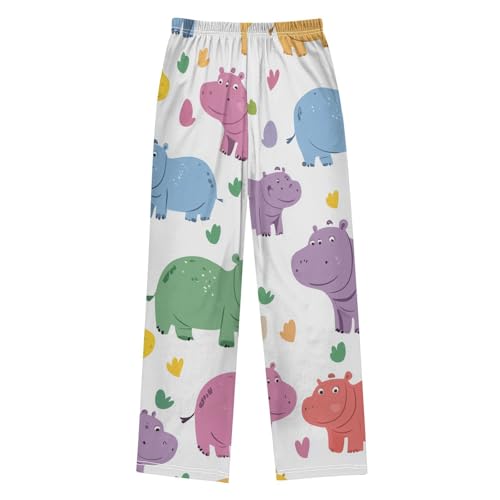 ZZXXB Colorful Hippo Print Boys Long Pants Soft Trousers Elastic Waist Kids Lounge Bottoms with Pockets S-XL2