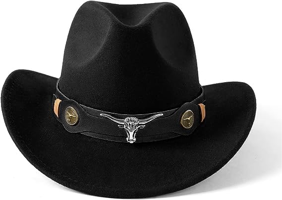 IZUS Kids Western Cowboy Hat Black Felt Cowgirl Hat Brown Western Party Hats for Boys-Girls 4-8 Years