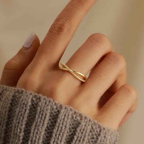 Stackable 14K Gold Plated Criss Cross X Ring Dainty Sterling Silver X Ring for Women Minimalistic Wedding Bands Ring Statement Rings Jewelry Birthday Prom Gifts for Mom Wife3